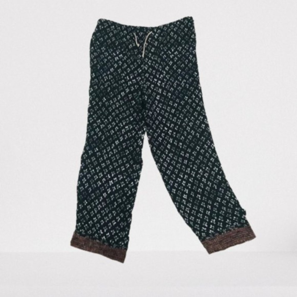 Vintage Vitadini Sport Silk Border Print Pallazo Pants Size S Navy